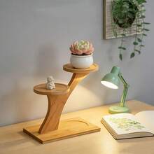 多層植物架 - 時尚圓形木製底座展示架，適合小型盆栽植物、多肉植物等。完美適用於居家、辦公室和陽台裝飾，人造植物家居裝飾，送禮佳品。 - 查看 4