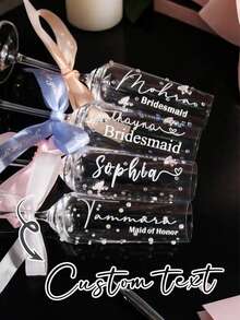 Personalized Bridal Champagne Flutes, Faux Pearl Crystal Glass Champagne Flutes, Customized Glassware For Bride And Bridesmaids, Wedding Party Supplies, Bridesmaid Gifts, Wedding Favors For Guests - Multicolor - View 3