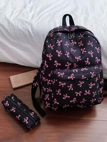 Versatile Fashion Women's Bowknot Print Double-Back Combination Bag Student Backpack - Multicolor - View 10