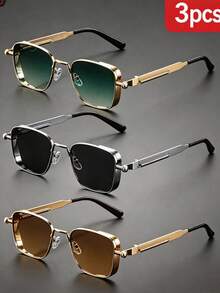 2026 New Style Men's Square Gold Silver Retro Steampunk Square Metal Frame Fashion Glasses Suitable For Old Money Style, Perfect For Events, Parties - Multicolor - View 1