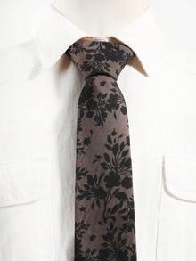 1pc Dark Brown Base Black Plant Silhouette Tie, Vintage Dark Pattern Floral Suitable For Niche Men's Shirt Matching - Dark Brown - View 5