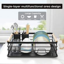 Space-Saving Dish Drying Rack With Drip Tray And Utensil Holder - Multi-Functional Kitchen Storage Rack For Bowls, Plates, Knives, Forks And Chopsticks, Kitchen Countertop Dish Drying Rack - View 5