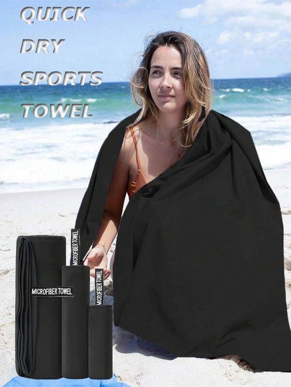 1PC/2PCS Double-Sided Velvet Microfiber Quick-Drying Sports Fitness Towel Black Absorbent Sweat-Wicking Sand-Free Portable Yoga Swimming Towel Hiking Trekking Sports Towel