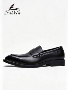 Salkin 男士復古設計一腳蹬樂福鞋 紳士優雅社交鞋 方頭商務辦公正裝鞋 平價奢華現代生活英倫風 純色柔軟舒適鞋面 日常休閒鞋 男士西裝穿搭適用 中年青年學生大學風 畢業典禮派對宴會婚禮時尚新郎鞋 春夏秋冬男鞋，請選擇大一號 - 黑色 - 查看 4