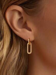 1 Pair Fashion Metal Paperclip Square Chain Link Pendant Earrings, Lightweight Minimalist Aesthetic Women's Jewelry, Suitable For Daily Wear - Gold - View 4