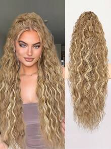 30 Inch Curly Ponytail Clip-In Hair Extensions, Voluminous Natural Look Synthetic Hair Pieces For Women, Blonde Highlights - Blonde Highlight - View 1