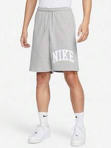 Pantalones cortos deportivos cómodos de tiro medio con cordón y estampado de letras Nike Sportswear para hombre, color gris humo claro - Gris ahumado claro - Ver 1
