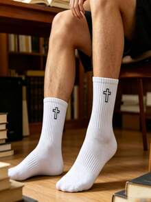 Men's Cross Design Sports Casual Socks, Breathable And Sweat-Absorbing, Versatile Style - Multicolor - View 14