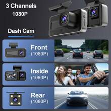 Dash Cam Front And Rear Inside 3 Channel Dashcam For Cars 1080P With 32GB Card Adjustable Lens 3 Ways Triple Camera With Night Vision, G-Sensor, Loop Recording, Parking Monitor - A98 - View 3