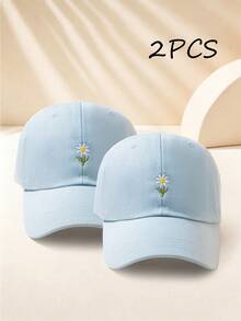 1/2件裝 中性 Y2K 風格刺繡花卉棒球帽，戶外日常通勤極簡 Y2K 棒球帽，青年時尚遮陽帽 - 淺藍色 - 查看 7