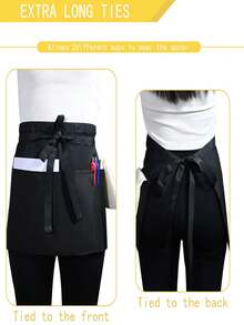 1pc 3-Pocket Black Server Apron, Short Half-Body Waist Apron For Catering Work Uniform - Multicolor - View 8