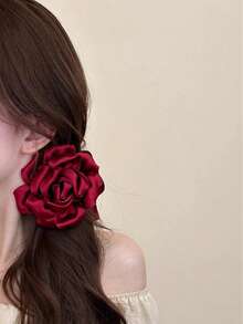 1件女款甜美優雅布藝花卉髮夾，適合日常佩戴與度假 - 紅色 - 查看 2