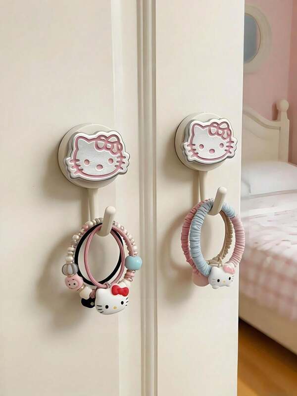 SANRIO 2入 Hello Kitty 可愛強力黏貼掛鉤 鑰匙收納掛鉤，適用於客廳、廚房、浴室、臥室、辦公室配件
