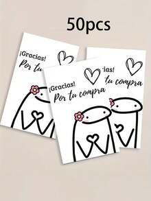 50pcs Thank You Cards, Cute Cartoon Heart Pattern Design, Suitable For Business Gifts, Party Favors And Packaging Decoration (Pink/White Optional), Gift Packaging Thank You Cards - Multicolor - View 7