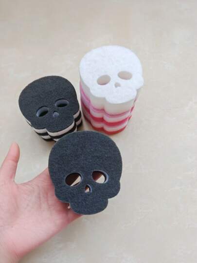 3 piezas Esponjas de limpieza con forma de calavera de color aleatorio, eliminación de manchas sin esfuerzo, almohadillas de fregado de cocina, esponjas multiusos para lavar platos en el hogar