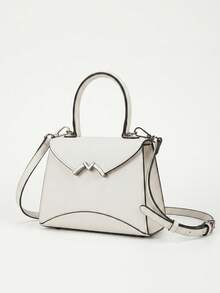 Damen-Handtasche mit strukturiertem Griff, minimalistische weiße Satchel-Handtasche, Pendler-Büro-Schultertasche, Designer-Stil-Handtasche, Luxus-Designer-Tasche - Weiss - Übersicht 2