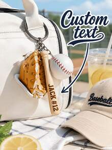 Llavero de béisbol personalizado con nombre, llavero deportivo personalizado, colgante de bolsa de béisbol, soporte para llaves de coche, regalo único para fanáticos del béisbol - Multicolor - Ver 2