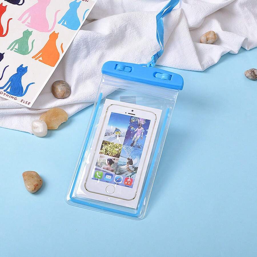 1pc Waterproof Phone Pouch With Touch Screen, High Definition, Floating Airbag, Diving Sealed, Night Glow Strip, Waterproof Cover - Blue - View 1