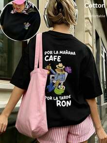 Women's Vintage Funny Frog Print Oversized T-Shirt, Casual Summer Vacation Tops - 黑色 - 查看 9