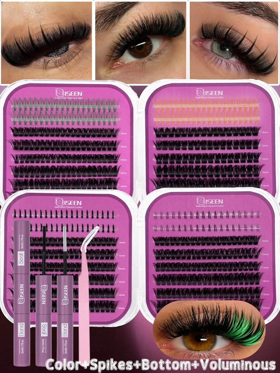 316/296pcs, D Curl, Lash Extension Kit DIY, 80D, 100D, Bottom, Color Lash Clusters Eyelash Extension Kit, Lightweight, Reusable, With Lash Bond And Seal, Tweezers, Suitable For DIY To Create Eyelash MakeupSuitable For Daily Use - Black - View 1