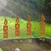 4pcs Freestanding Candle Silhouette Outdoor Decor, Rustic Metal Rusted Candle Silhouette: Metal Rusted Five-Petal Flower Candle Silhouette Christmas Garden Metal Decorative Stake, Suitable For Outdoor Yard Art, Lawn Decoration, Indoor Bonsai - 4pcs - View 7