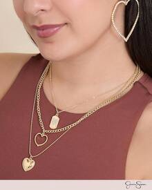 Jessica Simpson 3 Layer Heart Necklace For Women 19"+2", Gold-Tone Layered Necklace With Heart Pendants And Crystals - 1 - View 2