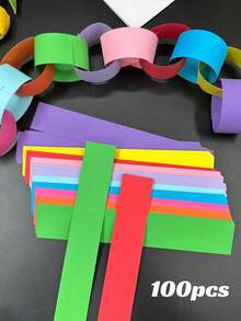 100/1pc 27ft Rainbow Paper Chain Set: DIY Party Decoration, Double-Sided Rainbow Color Paper Chain, Suitable For Kindergarten Banners, Classroom Decoration, Perfect For Baby Shower, Birthday Party Rainbow Paper Chain Decoration - Multicolor - View 12
