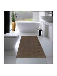 Cotton Woven Absorbent Bath Mat, VERA Bathroom Rug 60x100 Cm - Coffee Brown - View 4