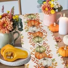 Fall Thanksgiving Pumpkin Maple Leaf Table Runner Party Decor Reusable Kitchen Dining Table Runner For Dresser Scarves,Wedding Holiday, Coffee Table,Autumn Decorations - Multicolor - View 4