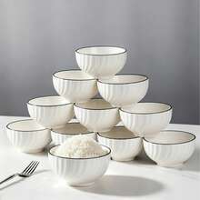 4pcs Handmade Ceramic Rice/Soup Bowls, Glazed Underglaze, Japanese Style Dishware, 4.5-Inch Porcelain Rice/Dessert Bowl, Microwave & Dishwasher Friendly, Suitable For Home Kitchen, Dining Room, Kitchen Supplies, Tableware Accessories,School Supplies - White - View 8