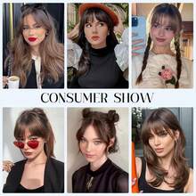 Flequillo postizo de cabello natural para mujer, flequillo postizo de cabello natural para colocar con clips, extensiones de cabello con raya al medio y patillas para uso diario. - 02 Marrón chocolate - Ver 7