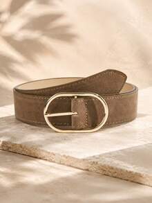 1pc Women's Belt, Boho Belt, Western Belt, Suede Belt, Brown Belt, Belts Y2K, Chunky Belt, Country Belt, Gold Oval Buckle Belt, Simple Versatile, Pants, Dress Women's Belt, Solid Color Casual Elegant Women's Belt, Daily Casual Commute Belt, Academic Style Waist Accessory, Suitable As A Gift, Summer, Music Festival, Beach Vacation, Back To School, School - Brown - View 6