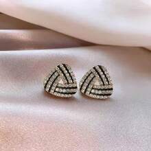 2 piezas Pendientes de tachuela con diseño de diamante de imitación - Dorado - Ver 5