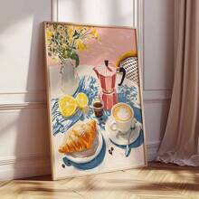 CPWAD French Cafe Breakfast Wall Art, Oil Painting Style Coffee And Croissant, Modern Minimalist Frameless Canvas Decor, Suitable For Kitchen And Dining Room Decoration, French Cafe Scene With Coffee And Croissant - 1pcs - View 4