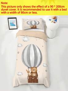 1 Set Of Hot Air Balloon Bear & Rabbit Print Baby Duvet Cover Set, Minimalist Style Polyester Bedding,No Filler,For Kindergarten Bedroom Daily Use - Multicolor - View 4