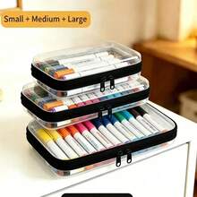 3pcs Set Transparent Hard Shell Zipper Storage Boxes, Transparent Zipper Storage Bags, Double Layer Hard Plastic Zipper Bags, PET Material Travel Cosmetic Storage Bags, Portable Toy Organizer Storage Boxes - White - View 12