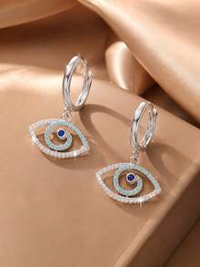 1 Pair Vintage Gold & Silver Dual Color Turquoise Blue Rhinestone Evil Eye Hollow Rhinestone Stud Earrings For Women, Versatile Vacation Jewelry - Evil Eye - View 1