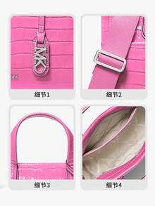 Michael Kors Gigi Small Crocodile Embossed Leather Messenger Tote Bag For Women,Cute Crossbody Bag For Travel Shopping Or Daily - Pink - View 4