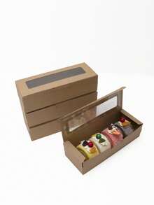 10pcs/20pcs Rectangular Window Macaron Box, Bread Box, Dessert, Donut, Chocolate, Candy Packaging Box, Transparent Window Kraft Paper Cookie, Snowflake Crisp, Nougat, Pastry Gift Packaging Box - View 8