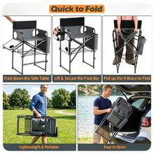 26" Tall Director Chair, 350LBS Heavy-Duty Folding Makeup Artist Chair With Side Table & Storage Pockets, 600D Oxford Portable Chair For Events - Grey - View 3