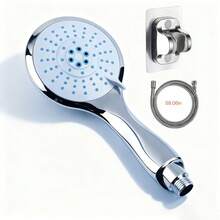4.72 Inch Large Panel High-Pressure Hand-Held Shower Head Kit Five Spray Modes Water-Saving Spray, 59.06 Inch Explosion-Proof Stainless Steel Hose And Non Punching Self-Adhesive Shower Rack Kit, Shower Accessories Replacement In Bathroom - Racket-shaped Shower Head - View 8