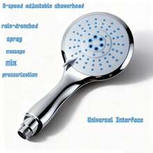 4.72 Inch Large Panel High-Pressure Hand-Held Shower Head Kit Five Spray Modes Water-Saving Spray, 59.06 Inch Explosion-Proof Stainless Steel Hose And Non Punching Self-Adhesive Shower Rack Kit, Shower Accessories Replacement In Bathroom - Racket-shaped Shower Head - View 10