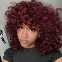 Afro Kinky Curly Wig ShortSynthetic With Bangs Black Bug Cheap Hair Halloween Heat Resistant Fiber For Africa America Women - Multicolor - View 2
