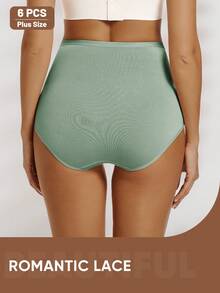 6pcs Women Plus Size High Waist Panties Triangle Briefs Lace Patchwork Soft Breathable - Multicolor - View 4