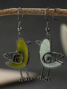 Gmzalx 1 Pair Exquisite Fun Cartoon Hollow Bird Ear Hooks, Featuring Contrast Colors And Glossy Design, Creating Fresh Forest Style Accessories, Suitable For Commuting And Travel Wear - Multicolor - View 3