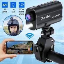 Cámara de acción 5K a 30 FPS con estabilización de imagen, WiFi, luces LED, grabación en bucle, cámara deportiva para moto, bicicleta y actividades al aire libre - Negro - Ver 8