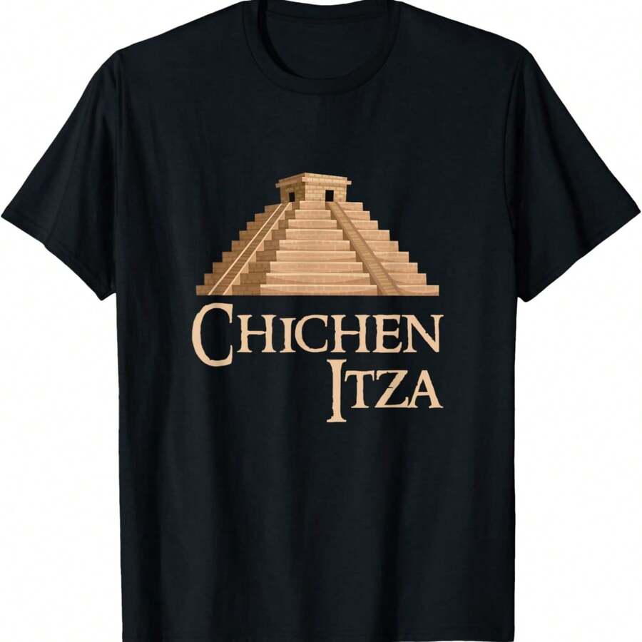CRUDO Unisex-Adults Black Cotton 65% Polyester 35% Short Sleeve Crew Neck T-Shirt Small Chichen Itza And Pyramid For Summer Archeological Vacation T-S - Black - View 1