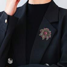 1pc European & American Vintage Elegant Full Rhinestone Floral Brooch - Sunflower High-End Luxury Elegant Accessory For Clothing, Suit Jacket, Lapel Pin - Multicolor - View 10
