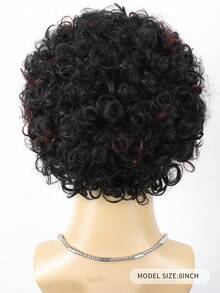 Peruca Afro Curta e Encaracolada Preta com Destaques Marrons para Homens, Peruca de Fibra Resistente ao Calor e Alta Temperatura, Fofa, Confortável e Respirável, com Touca de Rede Rosa, Adequada para Uso Diário, Festa, Cosplay e Halloween - Multicolorido - Visão 3