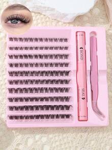 Natürliches weiches 120er Wimpernverlängerungs-Set mit Wimpernkleber und Versiegelungskleber, DIY Wimpernverlängerungs-Kit zum Befestigen von Wimpern, geeignet für tägliches Make-up oder Party-Looks - Schwarz - Übersicht 5